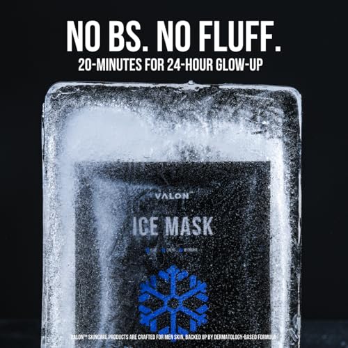 VALON Ice Face Mask for Men - Premium Korean Skincare Treatment with Cold Therapy, Hydrating Sheet Mask for Acne, Blackheads, Large Pores, Beard-Friendly