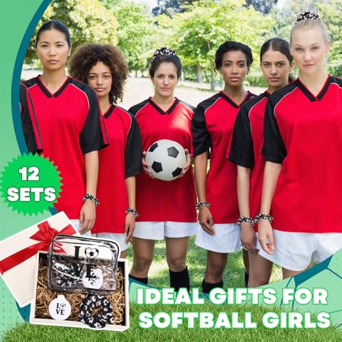 Soccer Gifts Set for Women - Makeup Bags, Hair Scrunchies & Folding Hair Brush - Black and White - Variation of Soccer