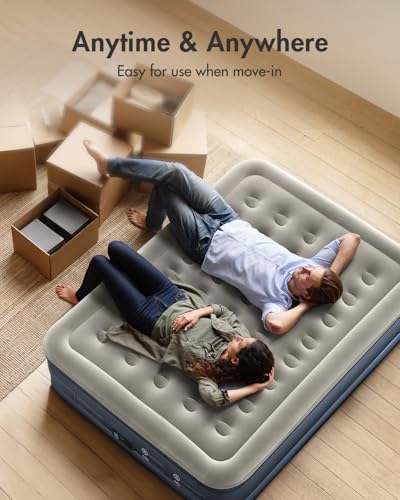 Black-Gray Queen Air Mattress with Built-In Pump, 18-Inch High, 750lb Support