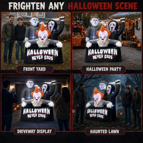6FT Halloween Inflatable Killer Trio with LED Lights - Outdoor Decorations - Variation of Killers