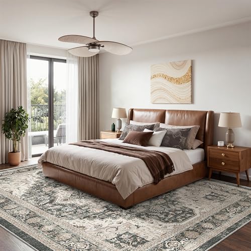 Washable Area Rug 8x10 Vintage Living Room Carpet - Black & Beige