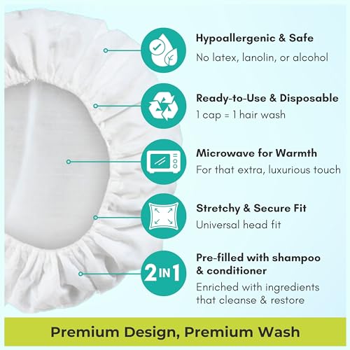No Water Rinse-Free Shampoo Cap 6 Pack - Microwavable Hair Wash Caps with Variation of 1 Count