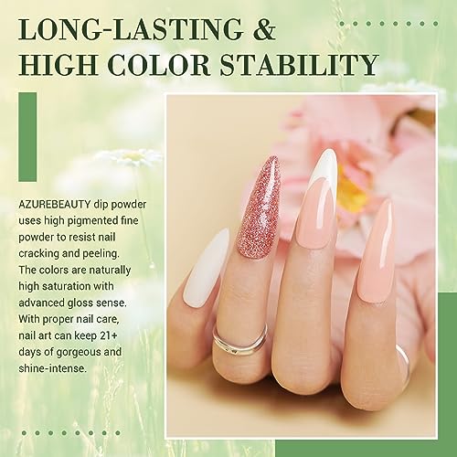 AZUREBEAUTY Dip Powder Nail Kit 32 Colors, Brown Nude Red Glitter Nail Dipping Powder Starter Set System Essential Liquid & Dip Recycling Tray Set for French Nail Art Manicure Salon DIY Home