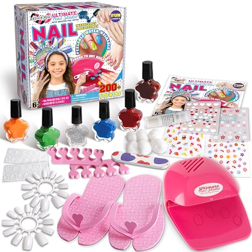 Kids Nail Art Kit with Peelable Polish & Nail Dryer - Fun Girls Craft Set