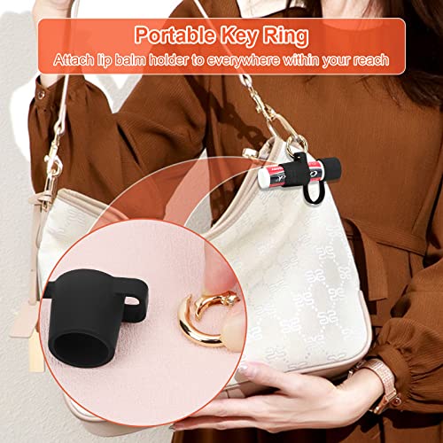Desing Wish 2 PCS Silicone Chapstick Holder with Cap Cover, 0.6'' Diameter Portable Lip Balm Holder Key Chain Sleeve Chapstick Keychain Holder with Wrist Strap Lanyard - Black