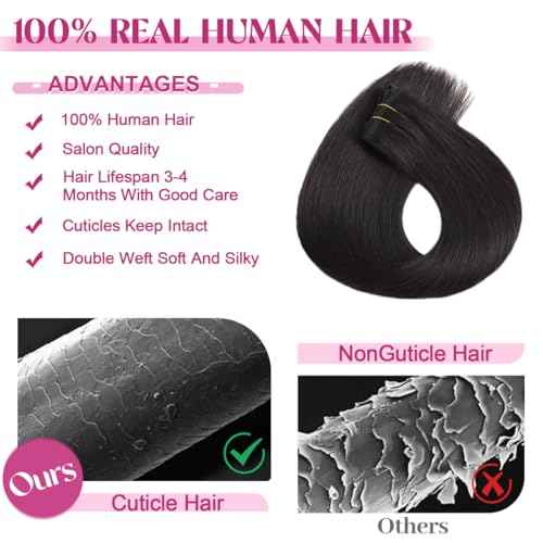 Clip in Hair Extensions Real Human Hair, 20 Inch 105g 100% Remy Human Hair Clip in Extensions for Women, Invisible Straight Seamless Clip ins Hair Extensions 8pcs Double Weft #1B Natural Black