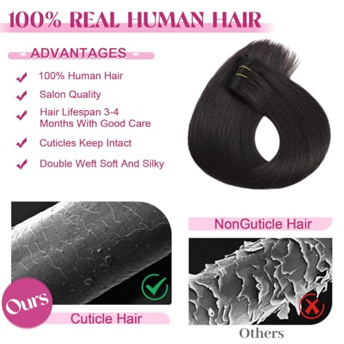 Clip in Hair Extensions 20 Inch Real Human Hair - Natural Black #1B, 105g