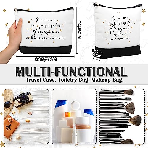 Sanwuta 80 Pcs Employee Appreciation Gifts Canvas Cosmetic Bag Bulk Inspirational Makeup Bags with Thank You Keychains for Women Social Worker Coworker Volunteer Nurse Teacher (Awesome Sign)