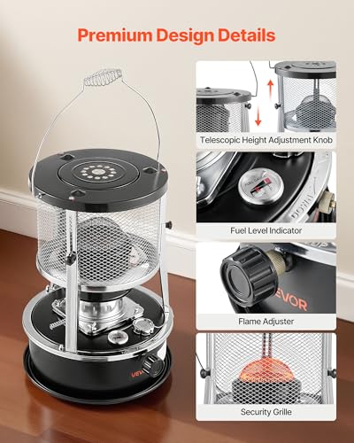 VEVOR 9000 BTU Portable Kerosene Heater & Stove - Indoor Outdoor 2-in-1 Space Heater with Adjustable Height, Flame Control, Easy Storage