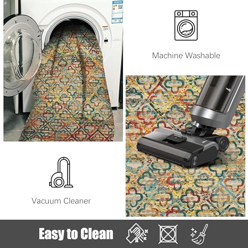 RUGSURE Multicolor Grass-Pattern Washable Area Rug 8'x10', Non-Slip, Water & Stain Resistant