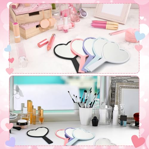 Menkxi 15 Pcs Heart Shaped Handheld Mirrors Valentines Gifts Small Heart Travel Makeup Plastic Hand Mirrors Bulk Gifts for Women Cosmetic (Bright Color)