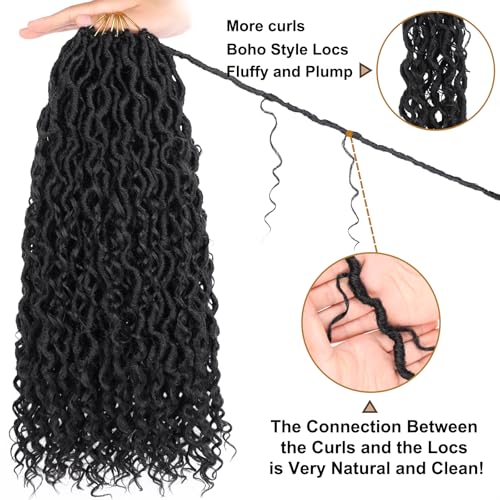 20 Inch Black Goddess Crochet Locs Hair - Boho Faux Locs, 8 Packs, Variation 1B#