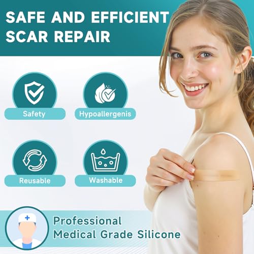 Silicone Scar Sheets 10 Pcs - Soft Medical Tape for Surgical & Keloid Scars, 5.7 x 1.57 Inches