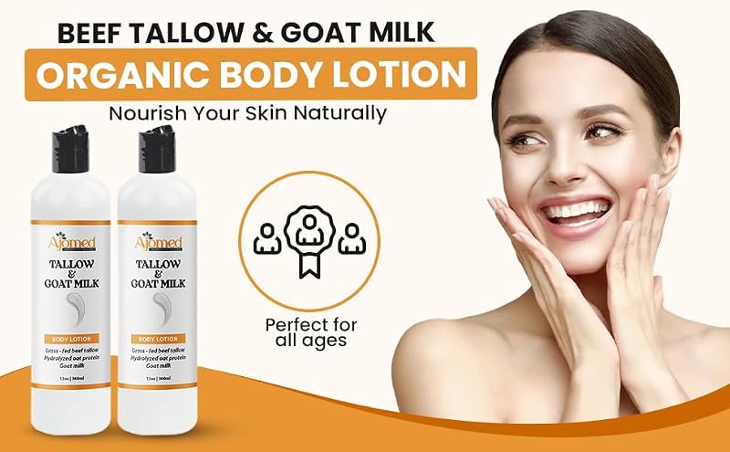 Handmade Organic Oatmeal & Honey Tallow & Goat Milk Body Lotion - Sensitive Skin, 8 OZ