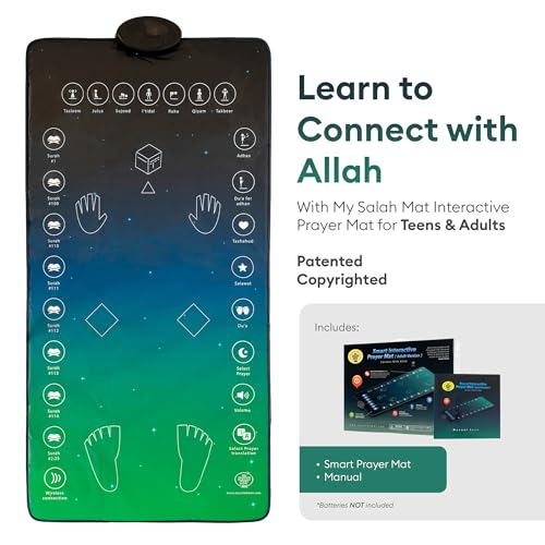 Blue Interactive Prayer Mat for Adults - Quran Surahs & Dua Learning, Touch Keys, Speaker, Padded Muslim Rug