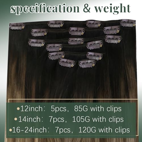 Clip-In Hair Extensions Human Hair Brown Balayage 14 Inch 7pcs - Variation #2/6/12/14 In