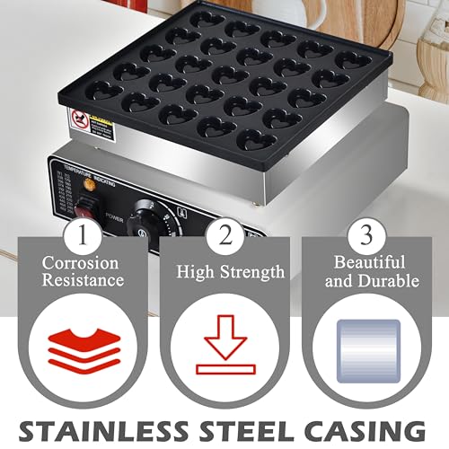 Mini Heart-Shaped Dutch Pancake Maker 25PCs 950W Non-Stick Kitchen Appliance