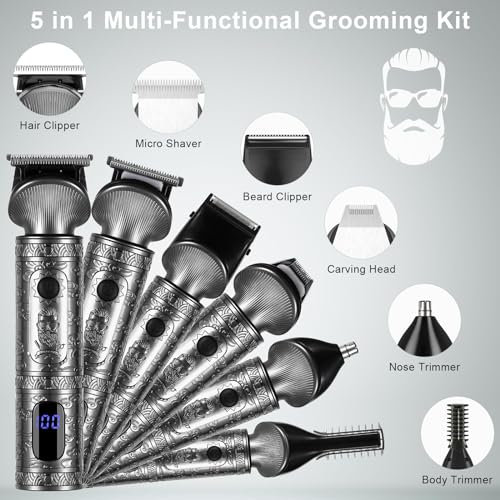 6-in-1 Men's Grooming Kit with Hair Trimmer, Beard & Nose Clipper