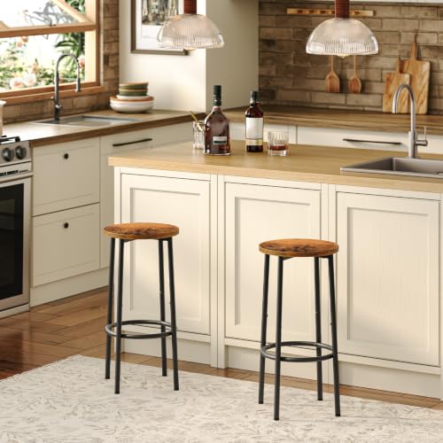 Rustic Brown Set of 4 Bar Stools with Footrest - Kitchen & Dining Height Chairs