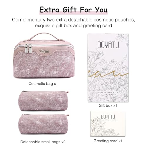 BOYATU Travel Makeup Bag Cosmetic Bags for Women: 3 Sets Large Capacity Make up Bag - Portable Toiletry Bags with Handle for Women(F-2-Purple)