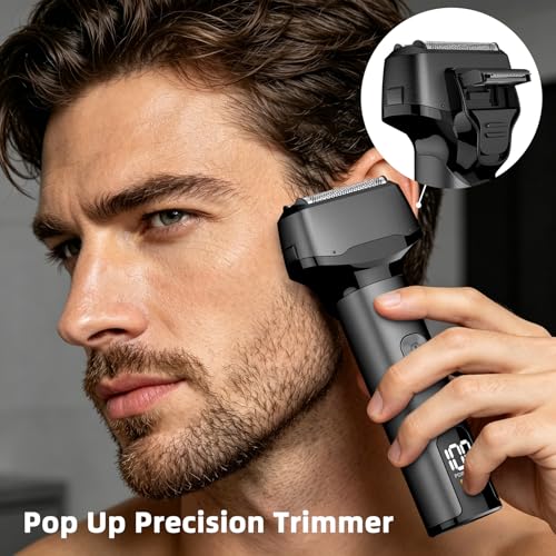 Men's Electric Foil Shaver with Pop-Up Trimmer Waterproof & Rechargeable - Black