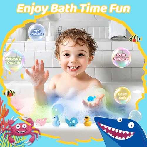 30-Pack Kids Bath Bombs with Toys Inside – 3 Themes Ocean Land Sky, 10 Surprises, Gentle Bubble Bath