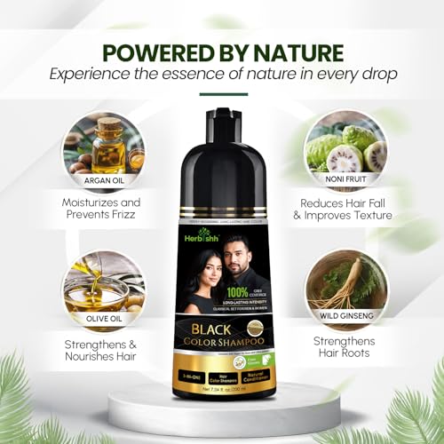 Herbishh Black Hair Dye Shampoo 200ml for Gray Coverage & Nourishment - Black