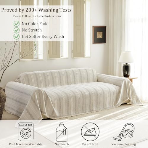 Oversized Waterproof Couch Cover for Dogs - Boho Stripe Sofa Protector - 91x150