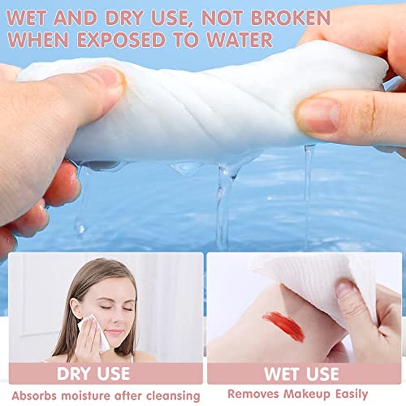 Disposable Face Towel Dry Wipes, 100% Cotton Facial Tissue, Lint Free Facial Cleansing Towels, Super Absorbent Dry and Wet Use for Makeup Removing, Sensitive/Baby Skin (3 Pack-180 Count)