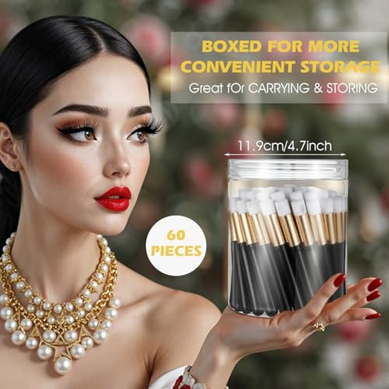 60 Pieces Lash Shampoo Brushes with Container, Eyelash Extension Cleansing Brush Nose Pore Cleaning Tool Peel off Blackhead Removing Tool Cosmetic Lash Cleanser Facial Cleansing