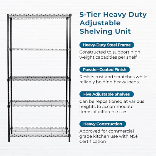 Honey-Can-Do 5-Tier Steel Wire Shelf - Heavy Duty, Adjustable, NSF-Certified