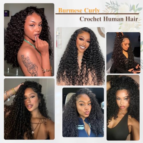 20 Inch Burmese Curly Human Hair Crochet Extensions for Black Women - Knotless & Reusable