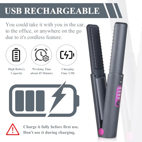 Cordless Hair Straightener and Curler 2 in 1, Portable Mini Ceramic