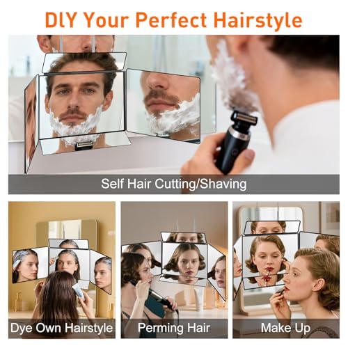 Self Hair Cutting Mirror 5-Way Tri Fold with Black Forest Variation, Adjustable and Portable