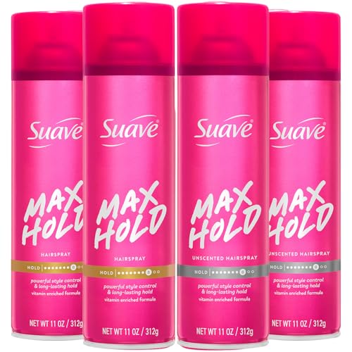 Suave Max Hold Hairspray 4-Pack - Stronghold, Scented & Unscented, 11 oz Each