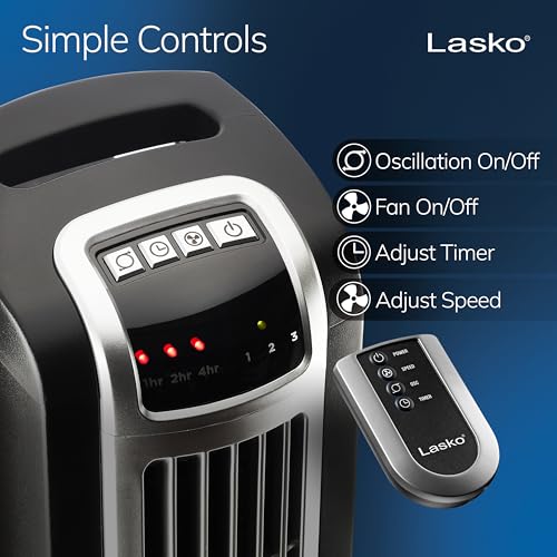 Black Oscillating Tower Fan with Remote Control - 36-Inch Quiet Space-Saving Cooling