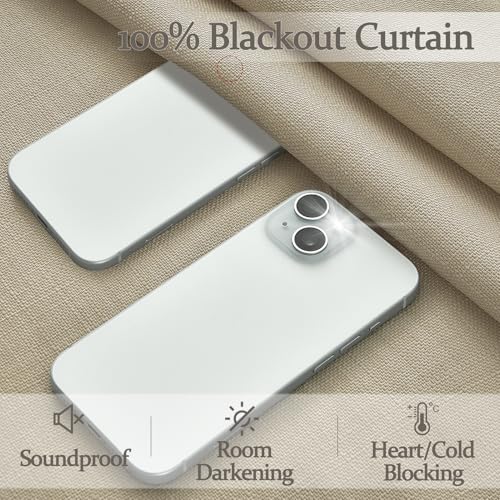 Natural Linen Room Darkening Curtains 40W x 108L Set of 2 - Neutral Blackout Drapes with Back Tab