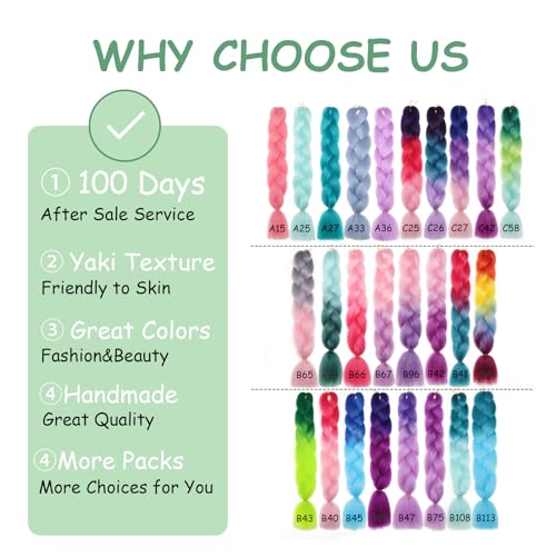 Pre Stretched Synthetic Braiding Hair Extensions 24 Inch Teal 6 Packs - Jumbo Festival Colorful Braid