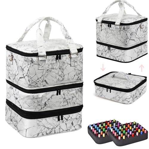 Large Nail Polish Organizer Case Hold 84+ Bottles Nail Polish & Nail Lamp, 3 Layers Nail Organizers and Storage for Nail Tech with Divider, Travel Carrying Case for Nail Polish Kit Set(White)