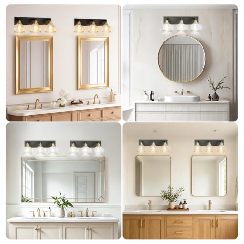 Black and Gold 3-Light Bathroom Vanity Light Fixture - Modern Minimalist Design