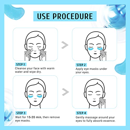 PEAUAMIE Under Eye Patchs (30 Pairs) Hyaluronic Acid Eye Mask for Dark Circles and Puffiness Wrinkle Eye Bags (Hyaluronic Acid)