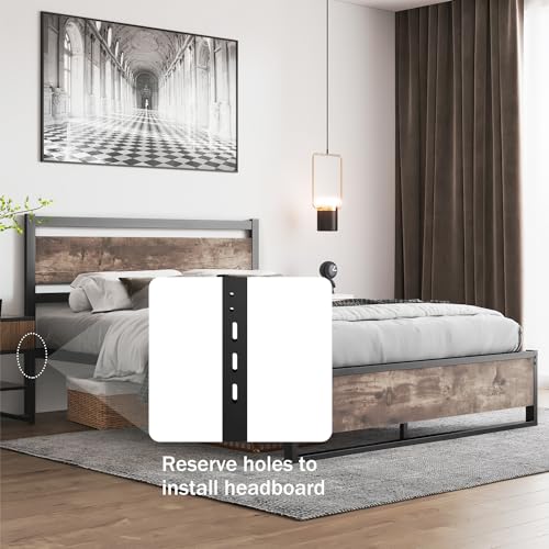 King Wooden Headboard with Metal Slats - Rustic Industrial Style, Easy Assembly