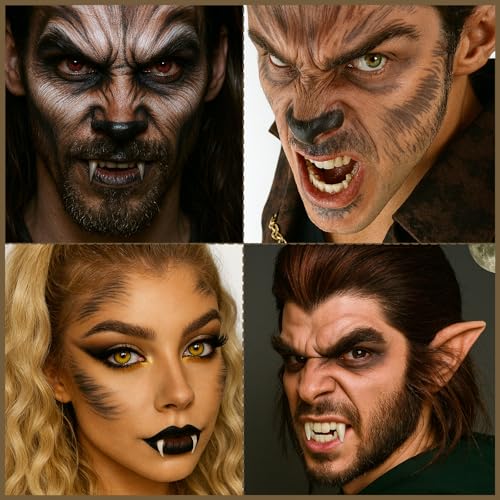 BOBISUKA Werewolf SFX Makeup Kit - Halloween Costume & Special Effects Set with Face Paint Crepe Hair Fake Blood