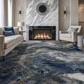 Blue and Gold Abstract Rug 9x12 Washable Area Rug for Living Room - Pet Friendly, Non-Slip Backing