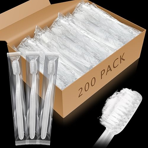 200 Pack Disposable Pre-Pasted Toothbrushes Wrapped - White, Single Use