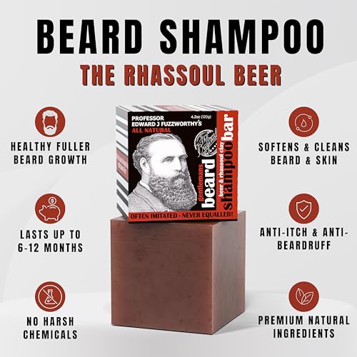 Rhassoul Beard Shampoo Bar for Men - Extra Soft, Tames & Nourishes - 4.2 oz Pack of 2 - All Natural