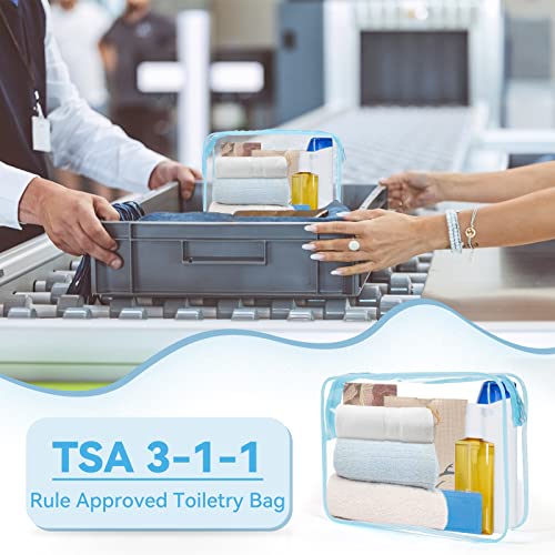 Large Clear Makeup Bag with Zipper - TSA Approved Toiletry Pouch, Blue