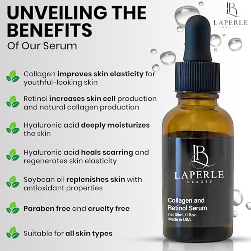 Collagen + Retinol Serum for face with Hyaluronic Acid 1 fl oz | Anti Aging, Reduce Fine Line & Wrinkles | Paraben Free and Cruelty-Free | Retinol Serum to Increase Skin Cells