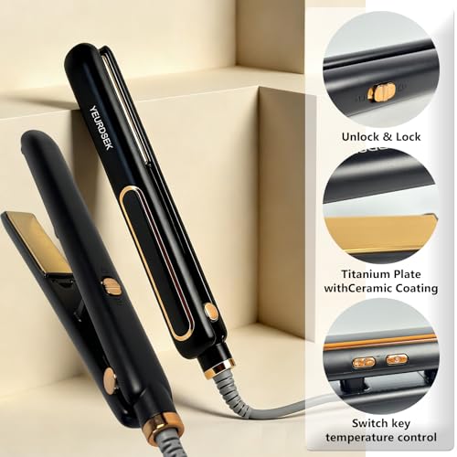 YEURDSEK 2-in-1 Hair Straightener and Curler - Professional 1 Inch Ceramic Flat Iron with Fast Heat Up