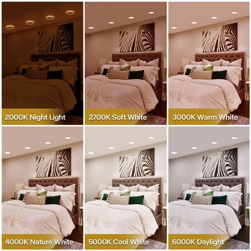 POWERASIA 12 Pack 5/6 Inch Dimmable LED Recessed Lights with Night Light, 5CCT+NT-BK